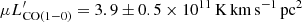 $ \mu L^{\prime}_{{\rm CO}(1-{\rm 0)}}=3.9\pm0.5\times10^{11}\,{\rm K}\,{\rm km}\,{\rm s}^{-1}\,{\rm pc}^2 $