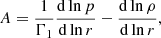 $$ \begin{aligned} A = {1 \over \Gamma _1} {\mathrm{d} \ln p \over \mathrm{d} \ln r} - {\mathrm{d} \ln \rho \over \mathrm{d} \ln r}, \end{aligned} $$