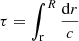 $$ \begin{aligned} \tau = \int _{\rm r}^R {\mathrm{d} r \over c} \end{aligned} $$