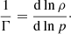 $$ \begin{aligned} {1 \over \Gamma } = {\mathrm{d} \ln \rho \over \mathrm{d} \ln p}\cdot \end{aligned} $$