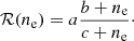 $$ \begin{aligned} \mathcal{R} (n_\mathrm{e} )=a \frac{b + n_\mathrm{e} }{c + n_\mathrm{e} }\cdot \end{aligned} $$