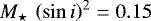 ${M_{\star}\,\left(\sin{i}\right)^{2}} = 0.15$