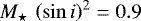 ${M_{\star}\,\left(\sin{i}\right)^{2}} = 0.9$