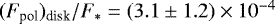 $(F_{\textrm{pol}})_{\textrm{disk}}/F_{\ast} = (3.1 \pm 1.2)\times 10^{-4}$