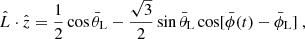$$ \begin{aligned}&\hat{L}\cdot \hat{z}=\frac{1}{2}\cos \bar{\theta }_\text{L}-\frac{\sqrt{3}}{2}\sin \bar{\theta }_\text{L}\cos [\bar{\phi }(t)-\bar{\phi }_\text{L}]\ ,\end{aligned} $$