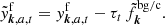 $$ \begin{aligned} \tilde{{ y}}_{\boldsymbol{k}, a, t}^{\mathrm{f}} = { y}_{\boldsymbol{k}, a, t}^{\mathrm{f}} - \tau _t \, \tilde{f}^{\mathrm{bg/c}}_{\boldsymbol{k}}. \end{aligned} $$