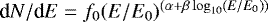 $\textrm{d}N/\textrm{d}E = f_{0} (E/E_{0})^{(\alpha + \beta \log_{10}(E/E_{0}))}$