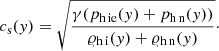 $$ \begin{aligned} c_{\rm s}(y)=\sqrt{\frac{\gamma (p_{\rm h \, ie}(y)+p_{\rm h \, n}(y))}{\varrho _{\rm h \, i}(y)+\varrho _{\rm h \, n}(y)}}\cdot \end{aligned} $$
