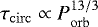$\tau_{\mathrm{circ}} \propto P_{\mathrm{orb}}^{13/3}$