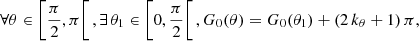 $$ \begin{aligned} \forall \theta \in \bigg [\frac{\pi }{2},\pi \bigg [\,, \exists \,\theta _1\in \bigg [0,\frac{\pi }{2}\bigg [\,, G_0(\theta ) = G_0(\theta _1)+(2\,k_\theta +1)\,\pi , \end{aligned} $$