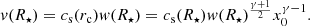 $$ \begin{aligned} { v}(R_\star ) = c_{\rm s}(r_{\rm c}){ w}(R_\star ) = c_{\rm s}(R_\star ){ w}(R_\star )^{\frac{\gamma +1}{2}}x_0^{\gamma -1} . \end{aligned} $$