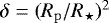 $\delta=(R_{\mathrm{p}}/R_{\star})^2$