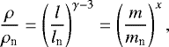 \begin{eqnarray*}\frac{\rho}{\rho_{\textrm{n}}}=\left(\frac{l}{l_{\textrm{n}}}\right)^{\gamma-3}=\left(\frac{m}{m_{\textrm{n}}}\right)^x, \end{eqnarray*}