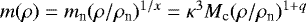 $m(\rho)= m_{\textrm{n}}(\rho/\rho_{\textrm{n}})^{1/x}= \kappa^3 M_{\textrm{c}} (\rho/\rho_{\textrm{n}})^{1+q}$