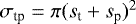 $\sigma_{\textrm{tp}}=\pi (s_{\textrm{t}}+s_{\textrm{p}})^2$