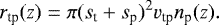 \begin{equation*}r_{\textrm{tp}}(z) = \pi (s_{\textrm{t}}+s_{\textrm{p}})^2 v_{\textrm{tp}} n_{\textrm{p}}(z). \end{equation*}