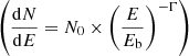$ \left(\dfrac{\mathrm{d}N}{\mathrm{d}E} = N_{0} \times \left(\frac{E}{E_{\mathrm{b}}}\right)^{-\Gamma}\right) $