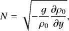 \begin{align*} N = \sqrt{-\frac{g}{\rho_0}{\dfrac{\partial \rho_0}{\partial y}}},\end{align*}