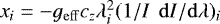 $x_i = -g_{\mathrm{eff}} {c_z} \lambda^2_i (1/I\ \, \mathrm{d}I/\mathrm{d}\lambda)_i$
