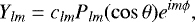 \begin{equation*} Y_{lm}= c_{lm}P_{lm}(\cos\theta)e^{im\phi},\end{equation*}