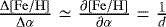 $\frac{\Delta\mathrm{[Fe/H]}}{\Delta\alpha} \simeq \frac{\partial {\mathrm{[Fe/H]}}}{{\partial \alpha}} = \frac{1}{d} $