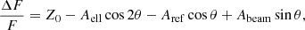 $$ \begin{aligned} \frac{\Delta F}{F} = Z_{0} - A_{\rm ell} \cos {2\theta } - A_{\rm ref} \cos {\theta } + A_{\rm beam}\sin {\theta }, \end{aligned} $$
