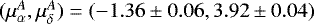 $(\mu_{\alpha}^A,\mu_{\delta}^A)=(-1.36\pm0.06,3.92\pm0.04)$