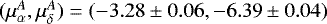 $(\mu_{\alpha}^A,\mu_{\delta}^A)=(-3.28\pm0.06,-6.39\pm0.04)$