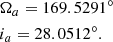 $$ \begin{aligned}&\Omega _{a} = 169.5291^\circ \nonumber \\&i_{a} = {28.0512}^\circ . \end{aligned} $$