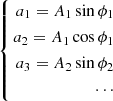 $$ \begin{aligned} \left\{ \begin{aligned} a_1= A_1 \sin {\phi }_1 \\ a_2= A_1 \cos {\phi }_1 \\ a_3= A_2 \sin {\phi }_2 \\ \cdots \end{aligned}\right. \end{aligned} $$