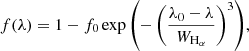 $$ \begin{aligned} f(\lambda )=1-f_0 \exp {\left(-\left(\frac{\lambda _0 - \lambda }{W_{\mathrm{H} _\alpha }}\right)^3\right)}, \end{aligned} $$