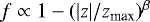 $f \propto 1- (|z|/z_{\textrm{max}})^{\beta}$