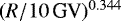 $(R/10\,\textrm{GV})^{0.344}$