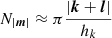 $ N_{|{{{{\boldsymbol{m}}}}}|}\approx \pi \frac{|{{{{\boldsymbol{k}}}}}+{{{{\boldsymbol{l}}}}}|}{h_k} $