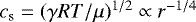 $c_{\textrm{s}}=(\gamma RT/\mu)^{1/2}\propto r^{-1/4}$