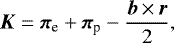 \begin{equation*}\bm{K}= \bm{\pi}_{\text{e}} +\bm{\pi}_{\text{p}} -\frac{\bm{b}\,{\times}\,\bm{r}}{2}, \end{equation*}