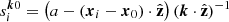 $ s_i^{\boldsymbol{k}0} = \left(a - \left(\boldsymbol{x}_i - \boldsymbol{x}_0\right) \cdot \hat{\mathbf{z}}\right) (\boldsymbol{k}\cdot\hat{\mathbf{z}})^{-1} $