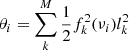 $$ \theta _i = \sum _k^M \frac{1}{2} f^2_k(\nu _i) l_k^2 $$