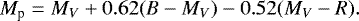 \begin{equation*} M_{\textrm{p}} = M_V + 0.62(B-M_V)-0.52(M_V-R).\end{equation*}