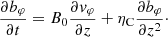 $$ \begin{aligned} \frac{\partial b_{\varphi }}{\partial t}=B_0\frac{\partial v_{\varphi }}{\partial z}+\eta _{\rm C}\frac{\partial b_{\varphi }}{\partial z^2}\cdot \end{aligned} $$