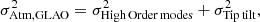 $$ \begin{aligned}&\sigma ^2_{\mathrm{Atm, GLAO}} = \sigma ^2_{\mathrm{High\,Order\,modes}} + \sigma ^2_{\mathrm{Tip\,tilt}} , \end{aligned} $$