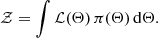 $$ \begin{aligned} \mathcal{Z} = \int \mathcal{L} (\Theta )\, \pi (\Theta )\, \mathrm{d} {\Theta }. \end{aligned} $$