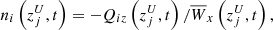$$ \begin{aligned}&~\, n_i\left(z^{U}_{j},t\right) = -Q_{iz}\left(z^{U}_{j},t\right)/\overline{W}_x\left(z^{U}_{j},t\right), \end{aligned} $$