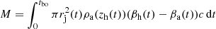 $$ \begin{aligned} M = \int _{0}^{t_{\rm bo}}\pi r_{\rm j}^2(t)\rho _{\rm a}(z_{\rm h}(t)) (\beta _{\rm h}(t)-\beta _{\rm a}(t))c\,\mathrm{d}t \end{aligned} $$