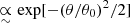 $ \mathop \propto \limits_ \sim \,\exp [ - {(\theta /{\theta _{\rm{0}}})^2}/2] $