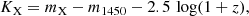 $$ \begin{aligned} K_{\mathrm{X}}=m_{\mathrm{X}}-m_{\mathrm{1450} }-2.5\,\log (1+z), \end{aligned} $$