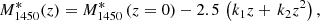$$ \begin{aligned} M_{1450}^{*}(z)=M_{1450}^{*}\,(z=0)-2.5\,\left(k_{1}z+\,k_{2}z^{2}\right), \end{aligned} $$