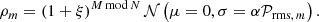 $$ \begin{aligned} \rho _{m} = \left( 1 + \xi \right)^{M\,\mathrm{mod}\,N} \mathcal{N} \left(\mu =0, \sigma =\alpha \mathcal{P} _{\mathrm{rms},\,m}\right). \end{aligned} $$
