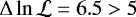 $\Delta\ln\mathcal{L}=6.5>5$