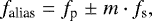 \begin{equation*} f_{\textrm{alias}}=f_{\textrm{p}}\;{\pm}\; m\cdot f_{\textrm{s}}, \end{equation*}